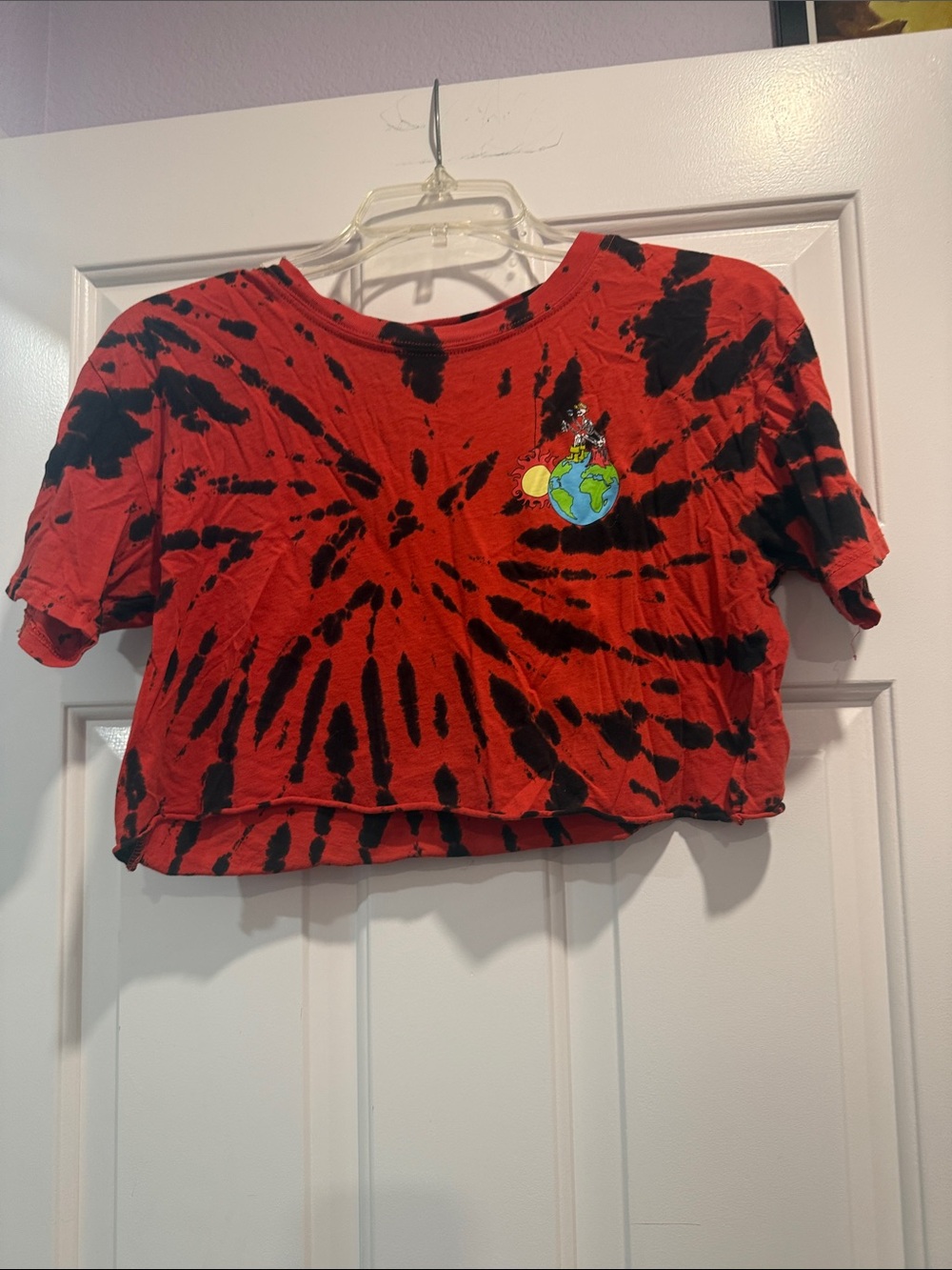Empyre Red and Black Tie-Dye Crop Tee with Earth Patch